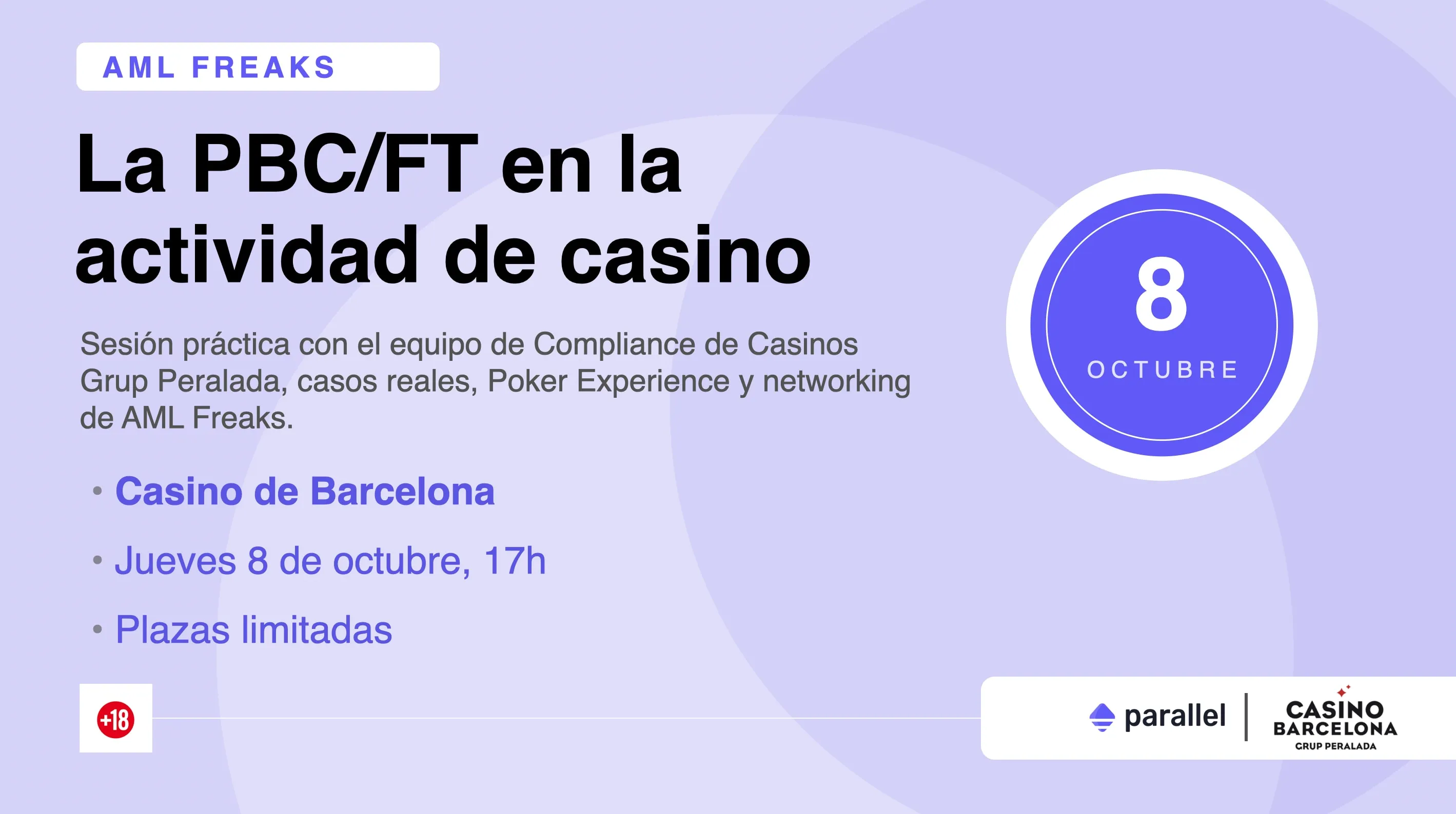 Cartel del evento AML Freaks con Casinos Grup Peralada en el Casino de Barcelona