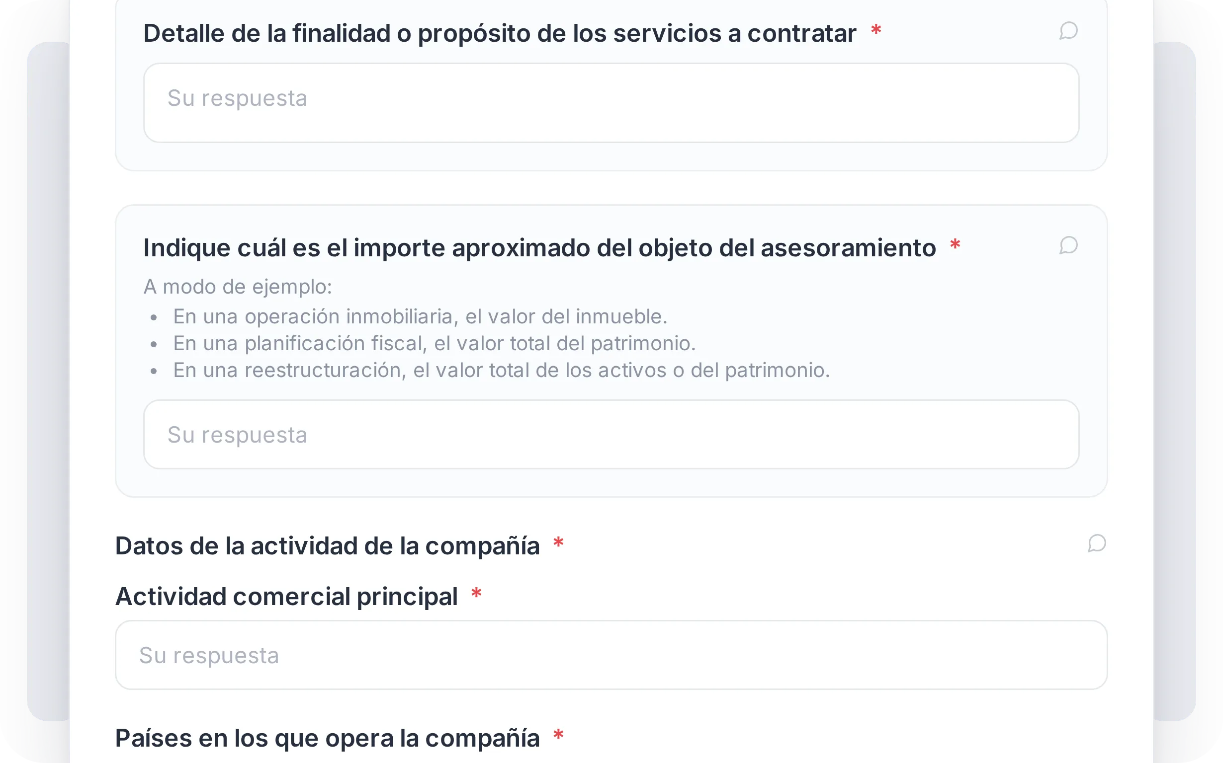 El formulario de PBC que rellena el cliente, adaptado a su perfil