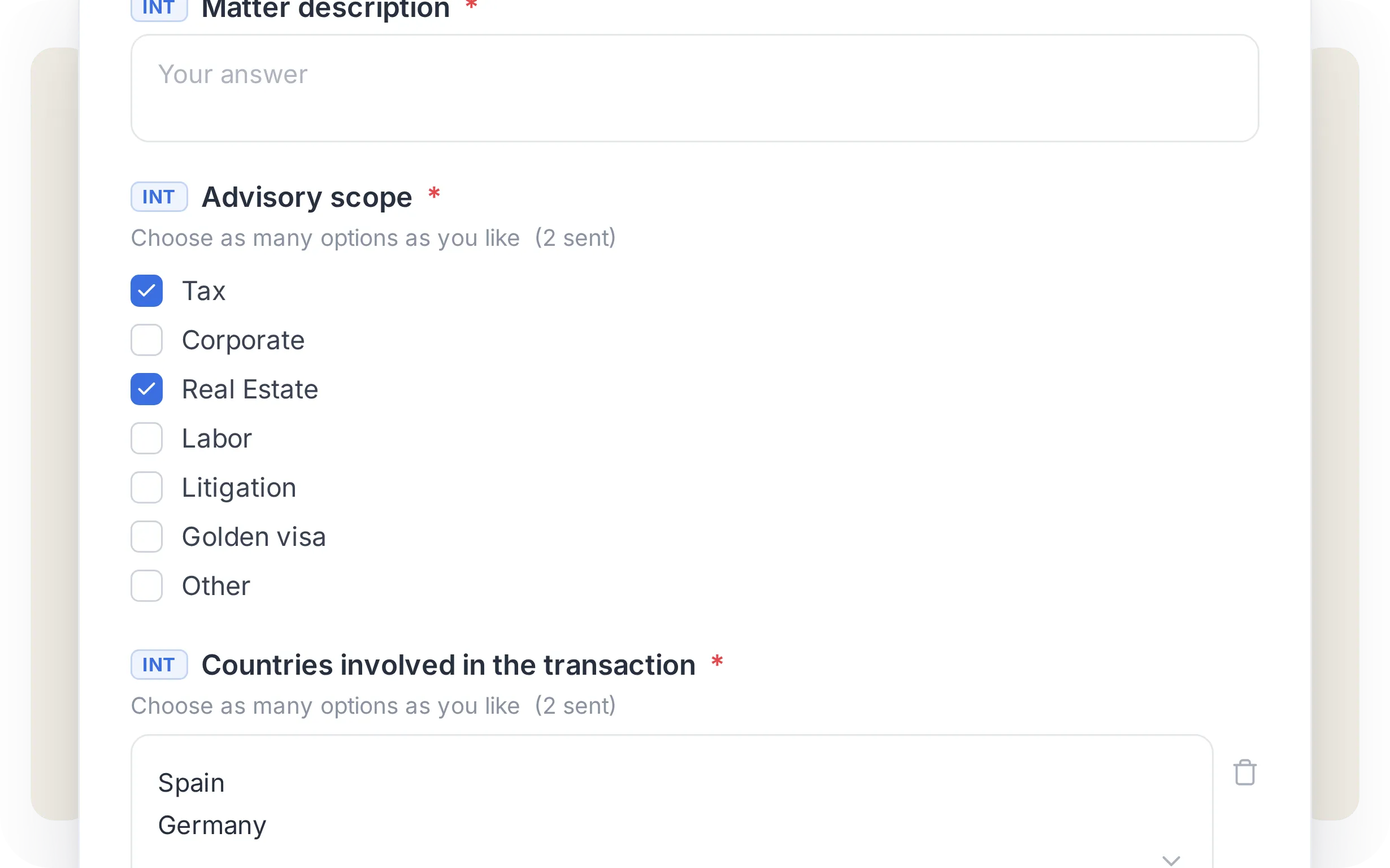 The risk profile of a client, checked before opening a matter