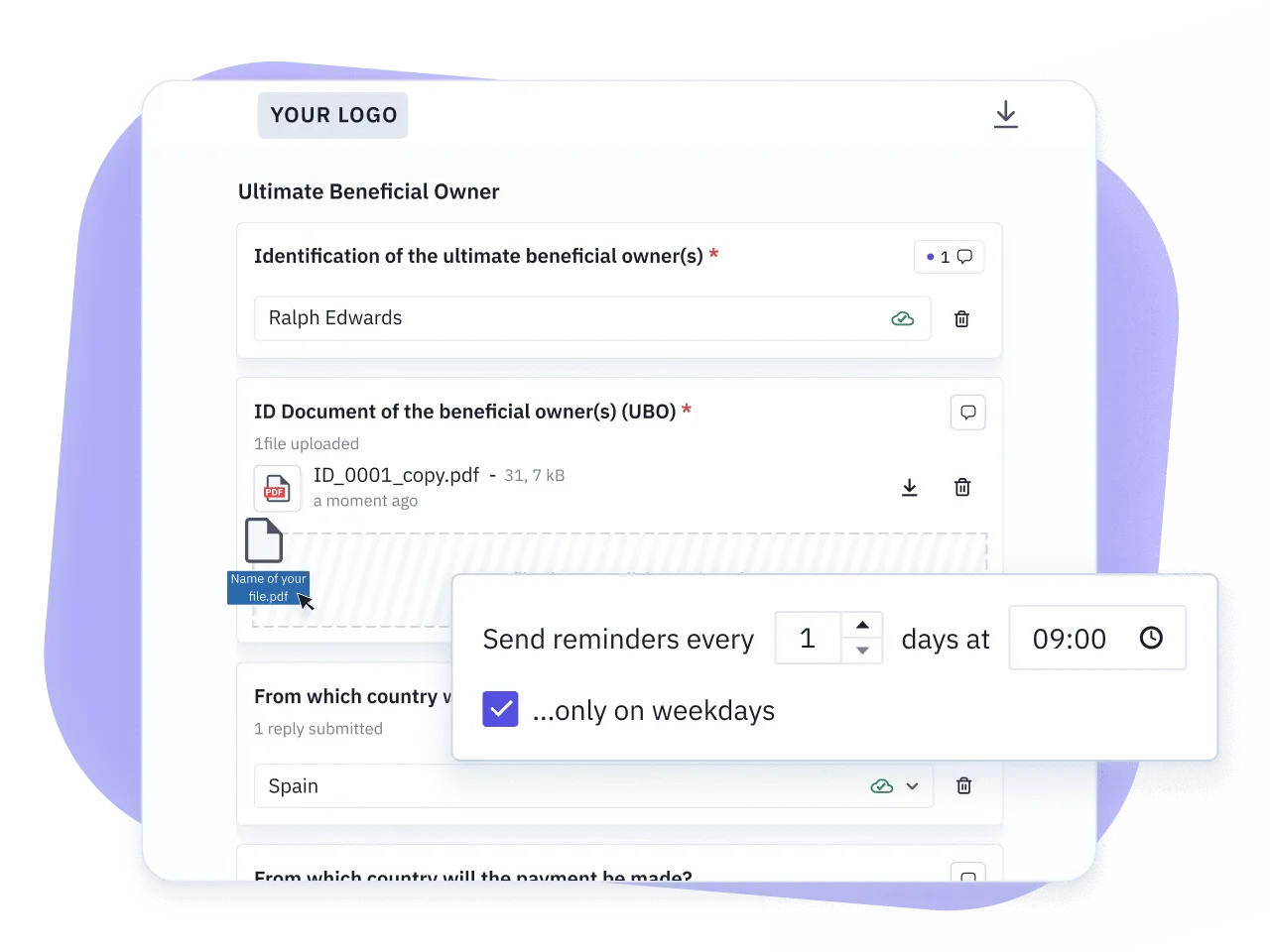 An image representing the client portal and the automatic reminders configuration