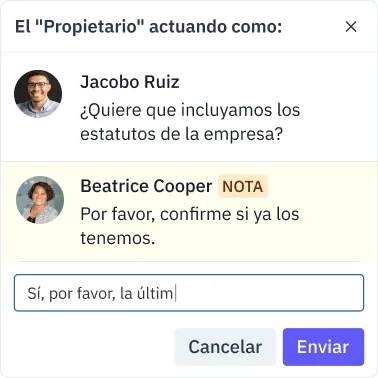 Chat con una conversación entre un usuario y su cliente