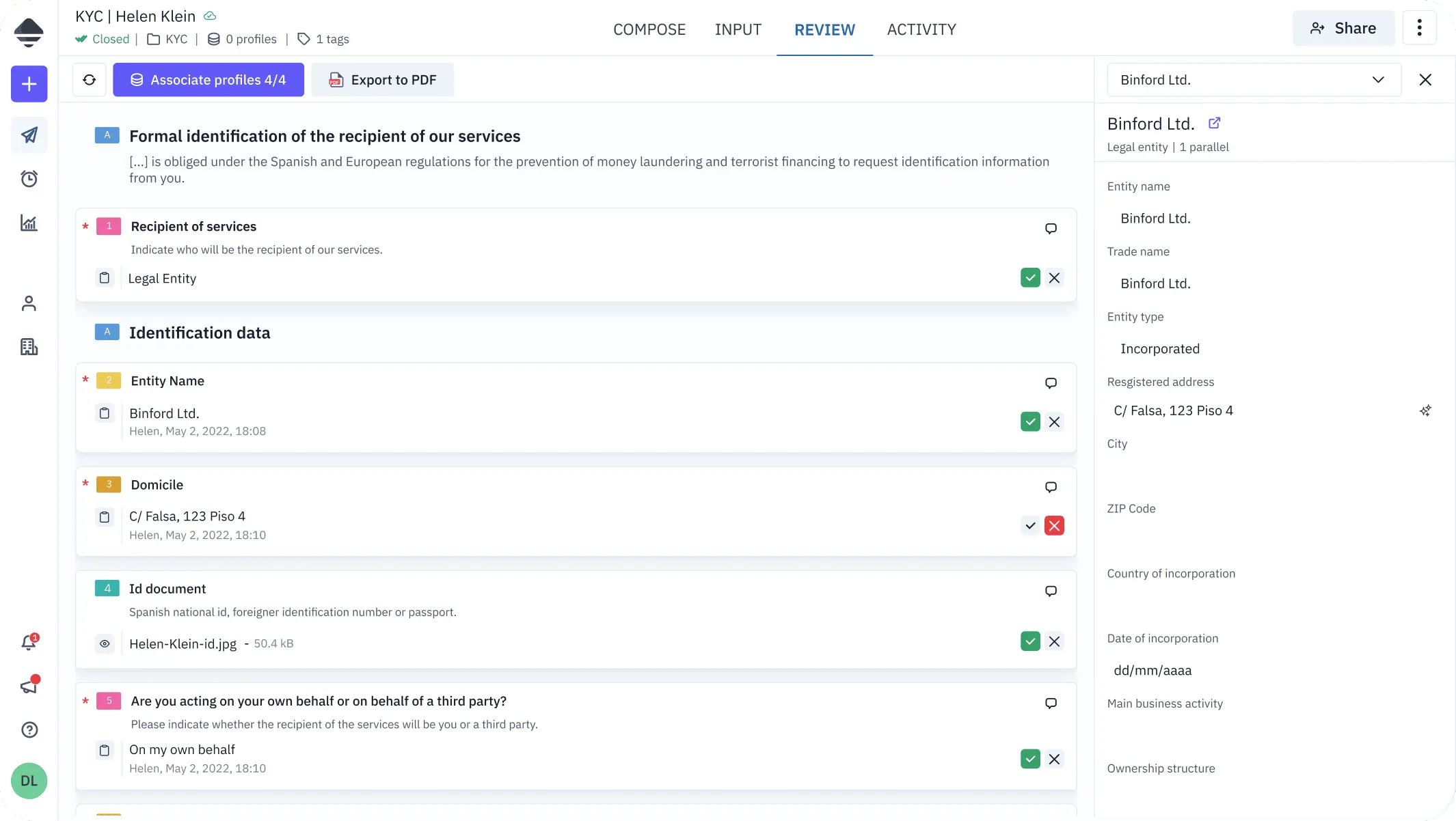 A screenshot of the review tab