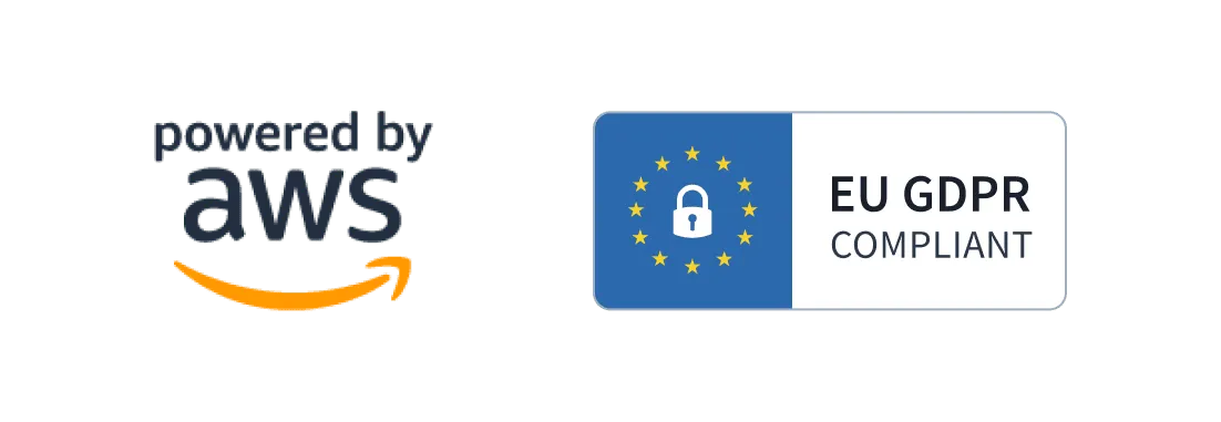 Logos de Powered by AWS y EU GDPR Compliant